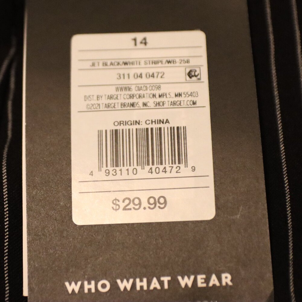 Who What Wear Pinstripe cropped stretch jet black white 14/27 inseam pant New - Picture 4 of 11